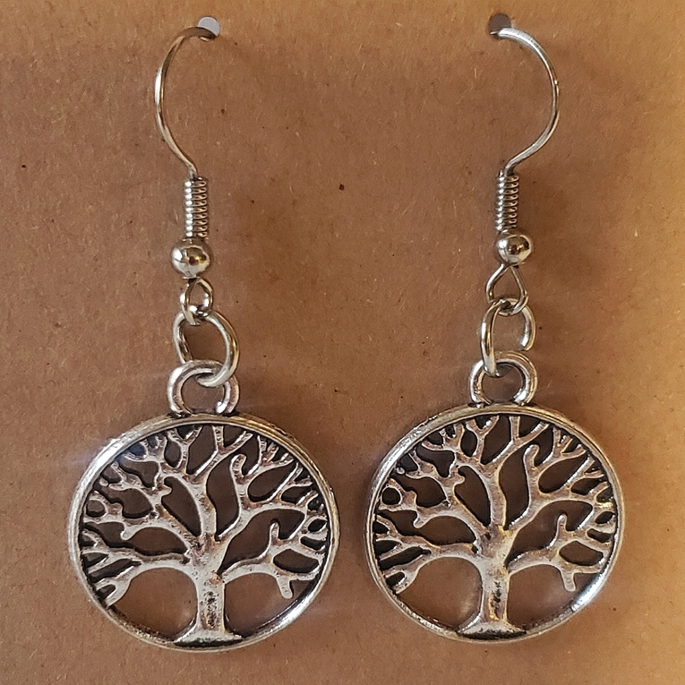 Pair of Silvertone Tree of Life Earrings